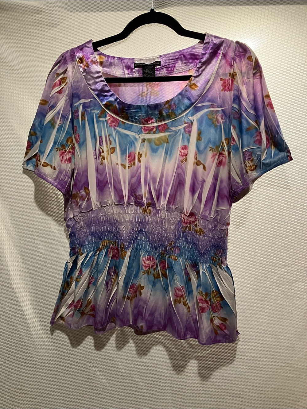 Simply Irresistible Purple and Blue Floral Smocked Waist Blouse